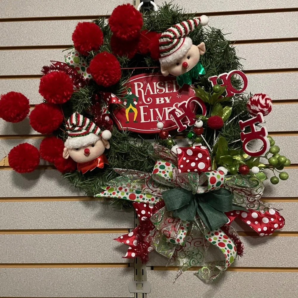 Christmas Elf Wreath Holiday Wall Door Decor Festive Holiday Home Decoration 14